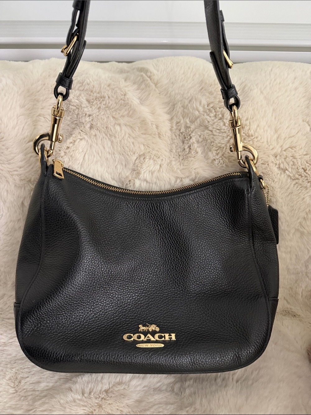 Coach Black Pebbled Leather Shoulder Hobo with Gold Hardware